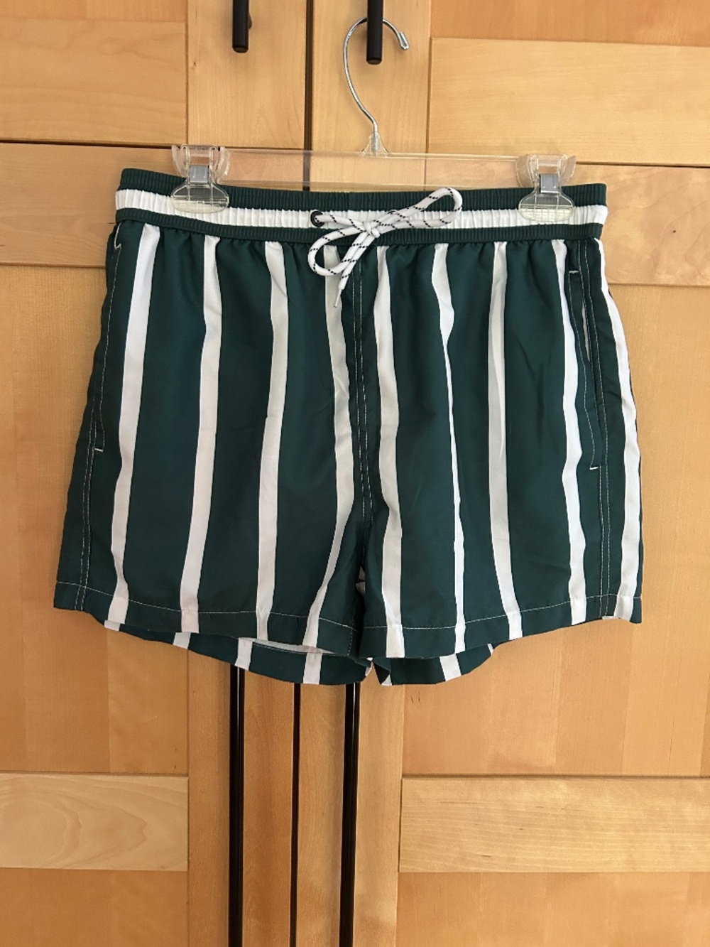 Dark Green and White Mens Swimming Trunks Shein (Small)